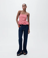 Mango Women's Ruffled Gingham-Check Top
