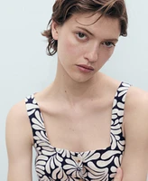 Mango Women's Floral Fitted Linen Top