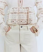 Mango Women's Openwork Details Embroidered Cotton Blouse