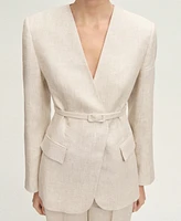 Mango Women's Belted Linen Suit Jacket