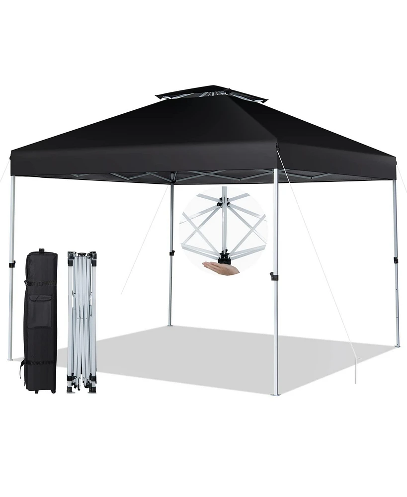 2-Tier 10 x 10 Feet Pop-up Canopy Tent with Wheeled Carry Bag