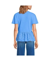 Lands' End Women's Short Sleeve Mixed Media Eyelet Top