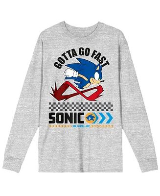 Sonic The Hedgehog Modern Gotta Go Fast Crew Neck Long Sleeve Athletic Heather Adult Tee-Medium
