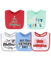 The Peanutshell Baby Girls Unisex Terry Bibs, 18 Pack for Feeding, Teething, or Drooling, Neutrals and Holiday Theme