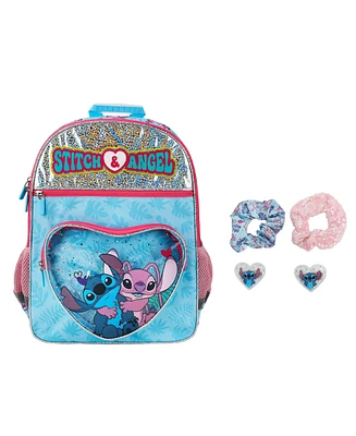 Disney's Stitch and Angel 5-Piece 16” Backpack & Hair Care Value Set