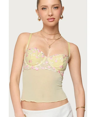 Edikted Women's Embroidered Floral Sheer Bra Top