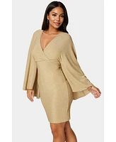 Bebe Women's Plunge Neck Drama Cape Dress