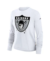 Nike Women's White Las Vegas Raiders Large Logo Cropped Long Sleeve Fashion T-Shirt