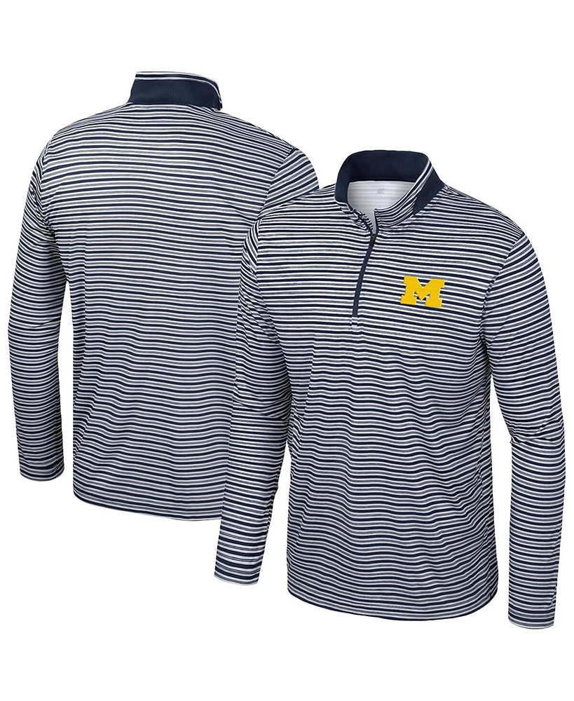Colosseum Men's Navy Michigan Wolverines Striped Quarter-Zip Sweatshirt