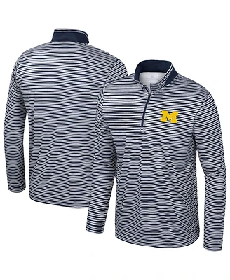 Colosseum Men's Navy Michigan Wolverines Striped Quarter-Zip Sweatshirt