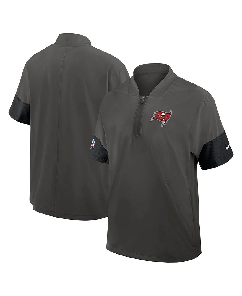 Nike Men's Pewter Tampa Bay Buccaneers Sideline Short Sleeve Quarter-Zip Performance Coach Jacket
