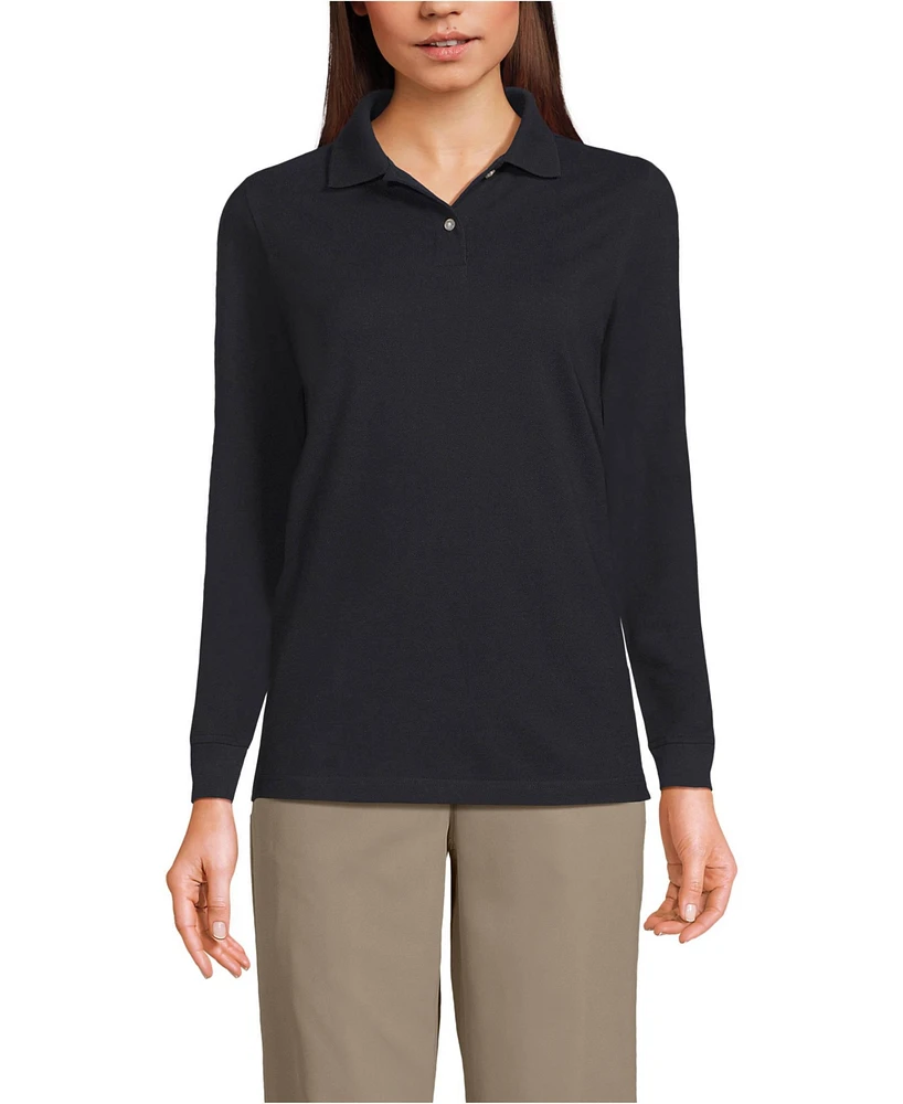 Lands' End Women's School Uniform Long Sleeve Mesh Polo Shirt