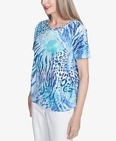 Alfred Dunner Petite Animal Printed Top with Ruched Sides