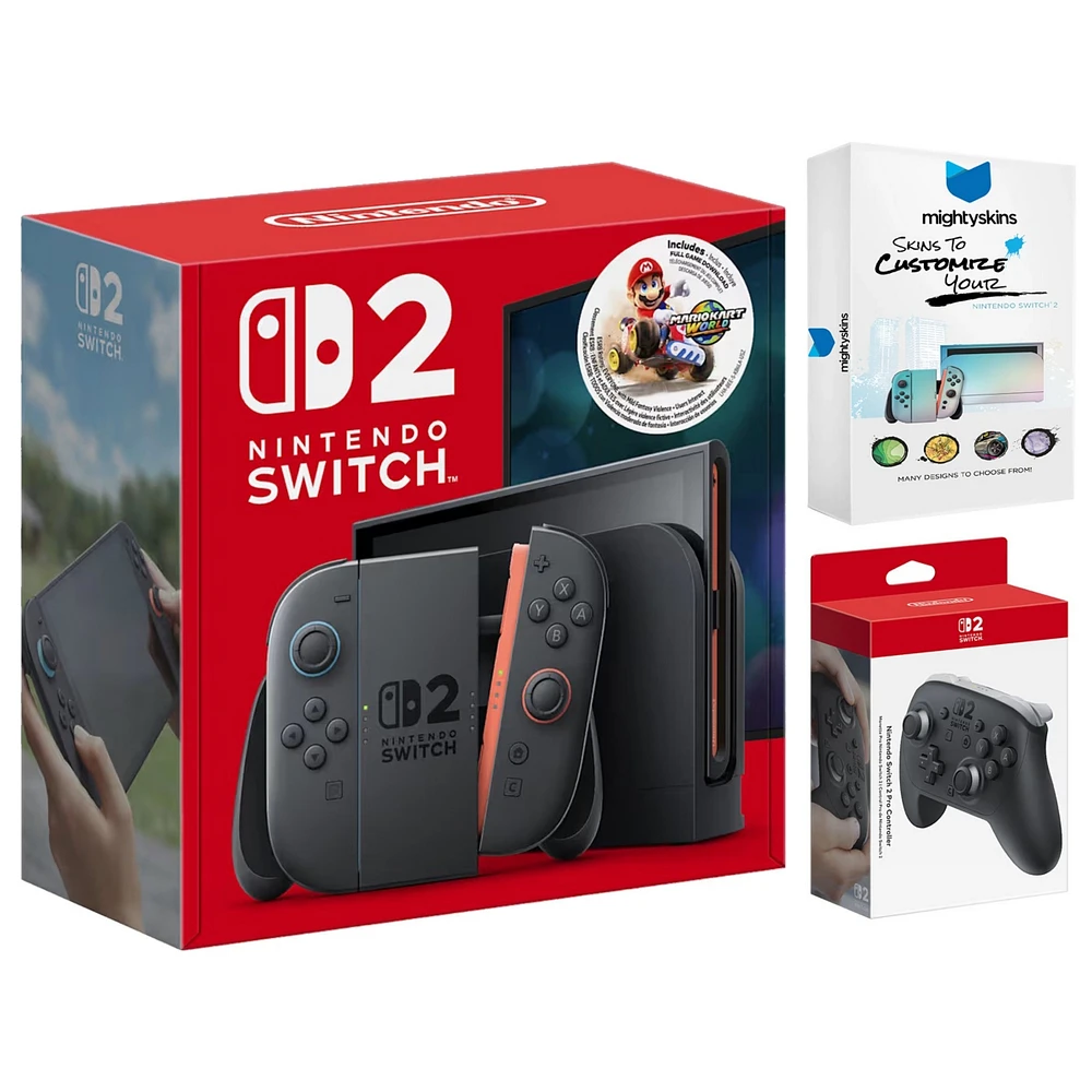 Nintendo Switch 2 Mario Kart World Bundle with Pro Controller and MightySkins Code