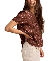 Lucky Brand Women's Cotton Short-Sleeve Pintuck Top