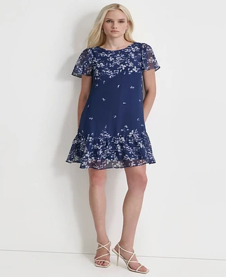 Dkny Women's Printed Flutter-Sleeve Mini Dress