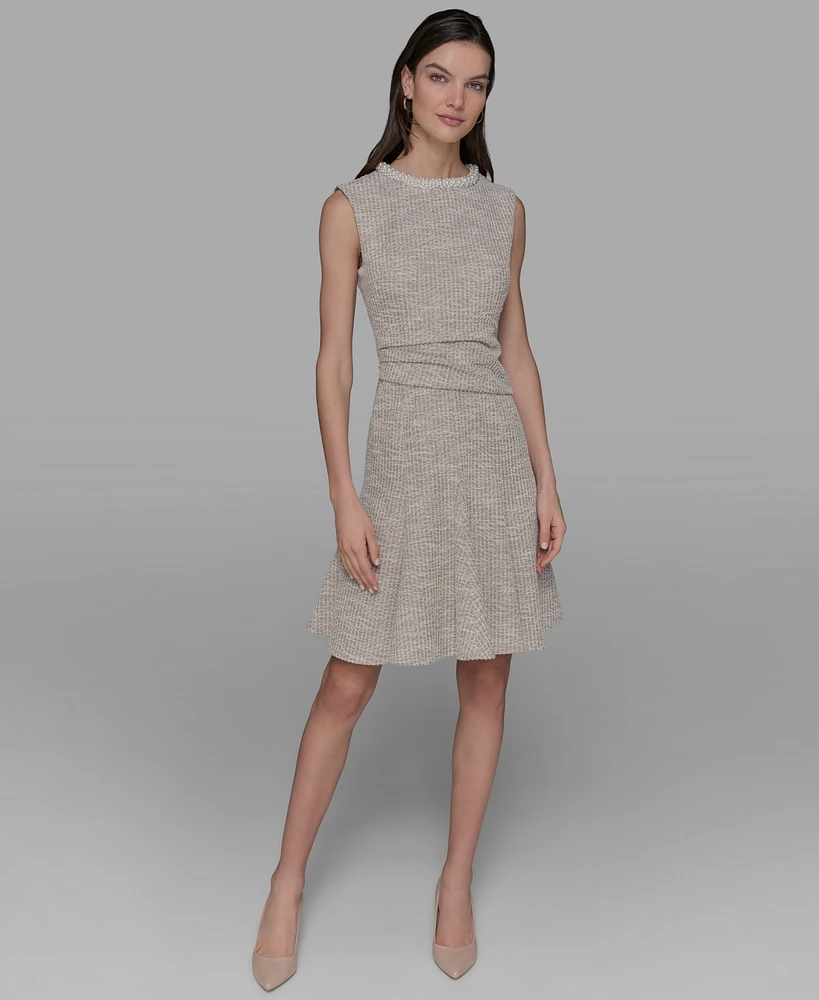 Karl Lagerfeld Paris Women's Stretch Textured Knit Tweed A-Line Dress