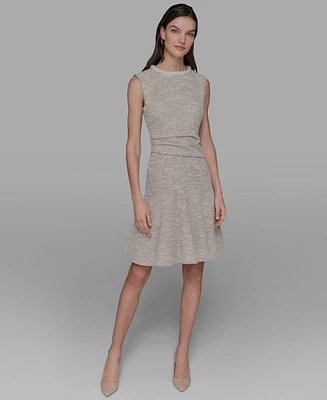 Karl Lagerfeld Paris Women's Stretch Textured Knit Tweed A-Line Dress