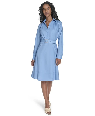 Calvin Klein Women's V-Neck Long-Sleeve A-Line Dress