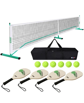 Gse Games & Sports Expert Pickleball Complete Net Set with Net, 4 Paddles, 6 Pickleballs, Carrying Bag (Orange/Green)