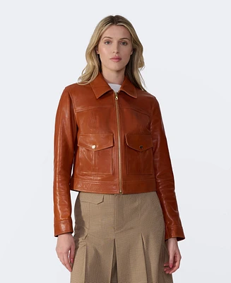 Furniq Uk Women's Bomber Leather Jacket, Created for Macy's