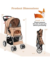Gymax Folding Pet Stroller 4-Wheel Pet Travel Carrier w/Storage Basket
