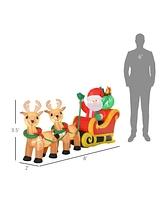 Homcom 8ft Long Christmas Inflatable Santa Claus on Sleigh w/ Reindeer for Yard