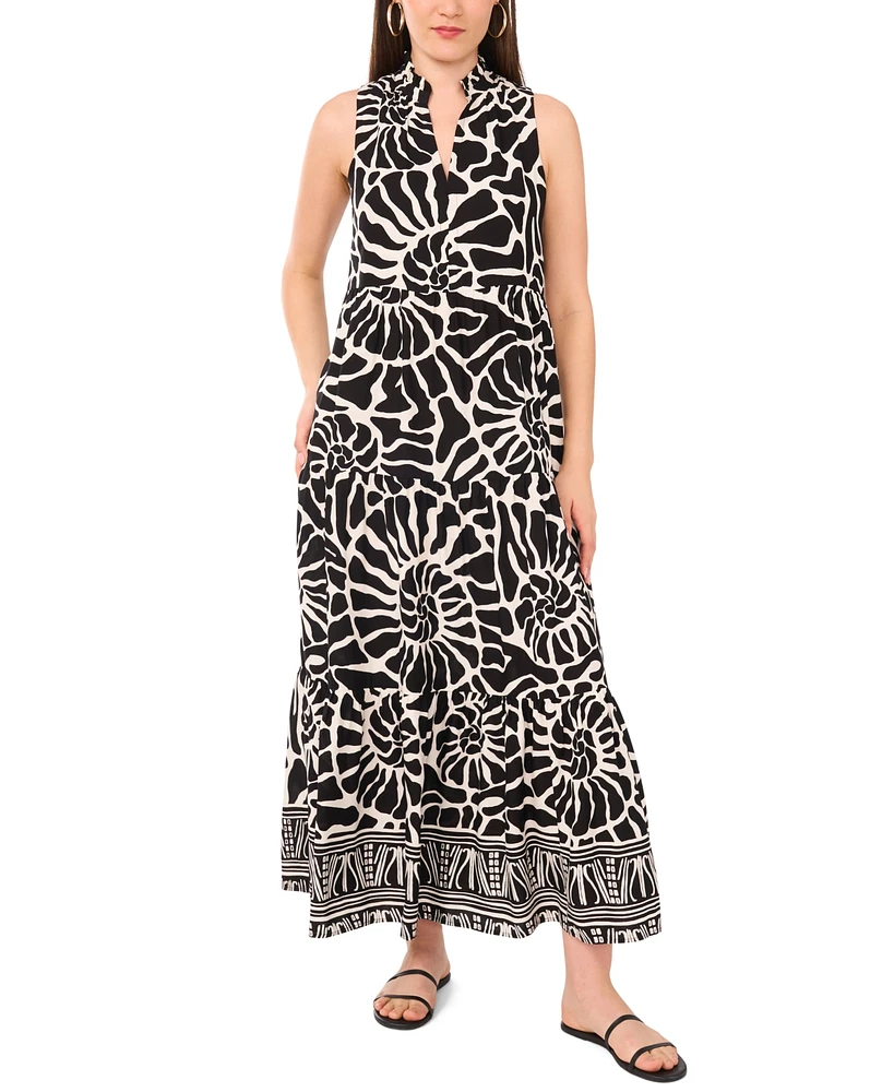 Vince Camuto Women's Printed Split-Neck Tiered Maxi Dress
