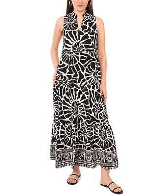Vince Camuto Women's Printed Split-Neck Tiered Maxi Dress