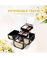 Byootique Rolling Makeup Train Case Nail Table w/ Cosmetic Cube Case Aluminum