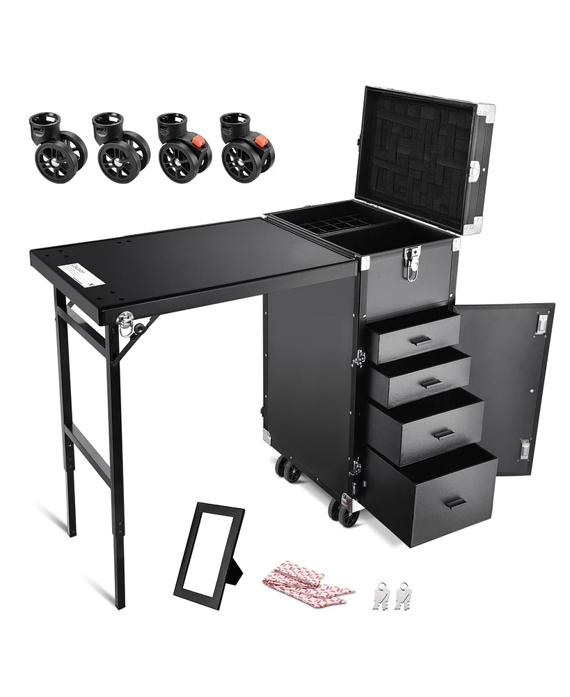 Byootique Aluminum Rolling Nail Table with 4 pcs Replacement Wheels Portable