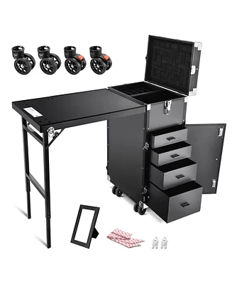Byootique Aluminum Rolling Nail Table with 4 pcs Replacement Wheels Portable