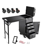 Byootique Aluminum Rolling Nail Table with 4 pcs Replacement Wheels Portable