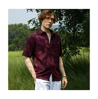 Campus Sutra Men's Wine Red Foliage-Tactile Shirt