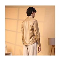 Campus Sutra Men's Camel Brown Solid Suede Shirt