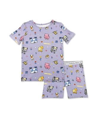 Bellabu Bear Kids Unisex Minecraft Pixel Pals 2-Piece Short Sleeve & Shorts Pajama Set