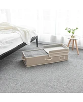 WeThinkStorage Folding Fabric Under Bed Organizer w/Double Open Lid - Clay