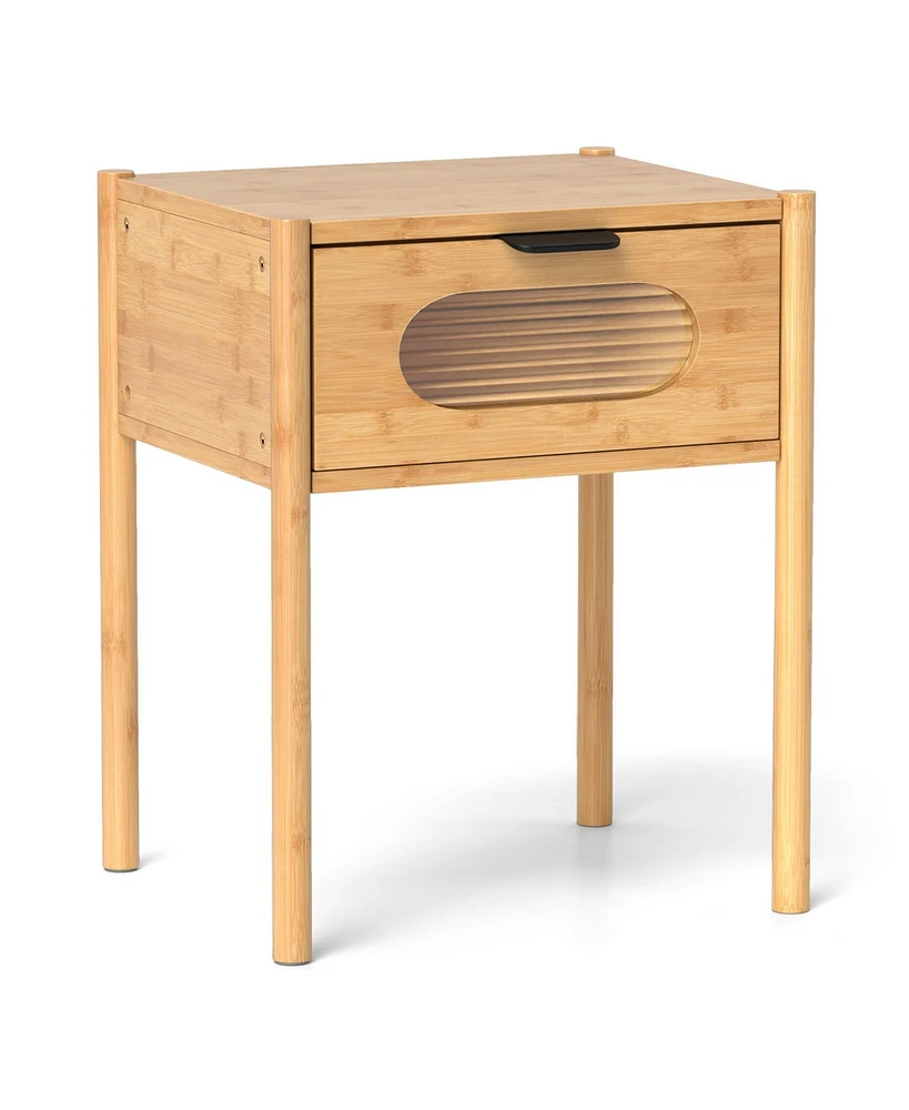Slickblue Square Tall Nightstand End Table with Decorative Drawer for Stylish Bedroom Storage and Accent