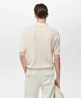 Mango Men's Striped Openwork Knit Polo Shirt