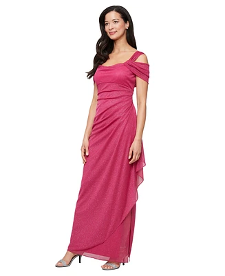 Alex Evenings Cold-Shoulder Draped Metallic Petite Gown