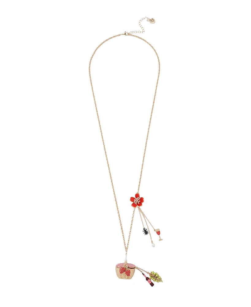 Betsey Johnson Faux Stone Backyard Picnic Basket Pendant Necklace