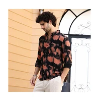 Campus Sutra Men's Obsidian Black & Sienna Brown Smudged-Block Regular Shirt
