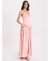 Miss Circle Women's Najwa Baby Pink Ruched Breast Drop Waist Maxi Dress