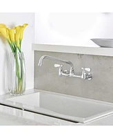 Greenspring 2-Handle Wall Mount Kitchen Faucet With 12 Inch Swivel Spout 8" Center In Polished Chrome