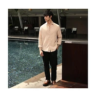 Campus Sutra Men's Ecru Beige Solid Relaxed Shirt