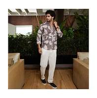 Campus Sutra Men's Ash Brown Abstract Heathered Shirt