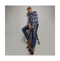 Campus Sutra Men's Navy Blue Tartan Plaid Shirt
