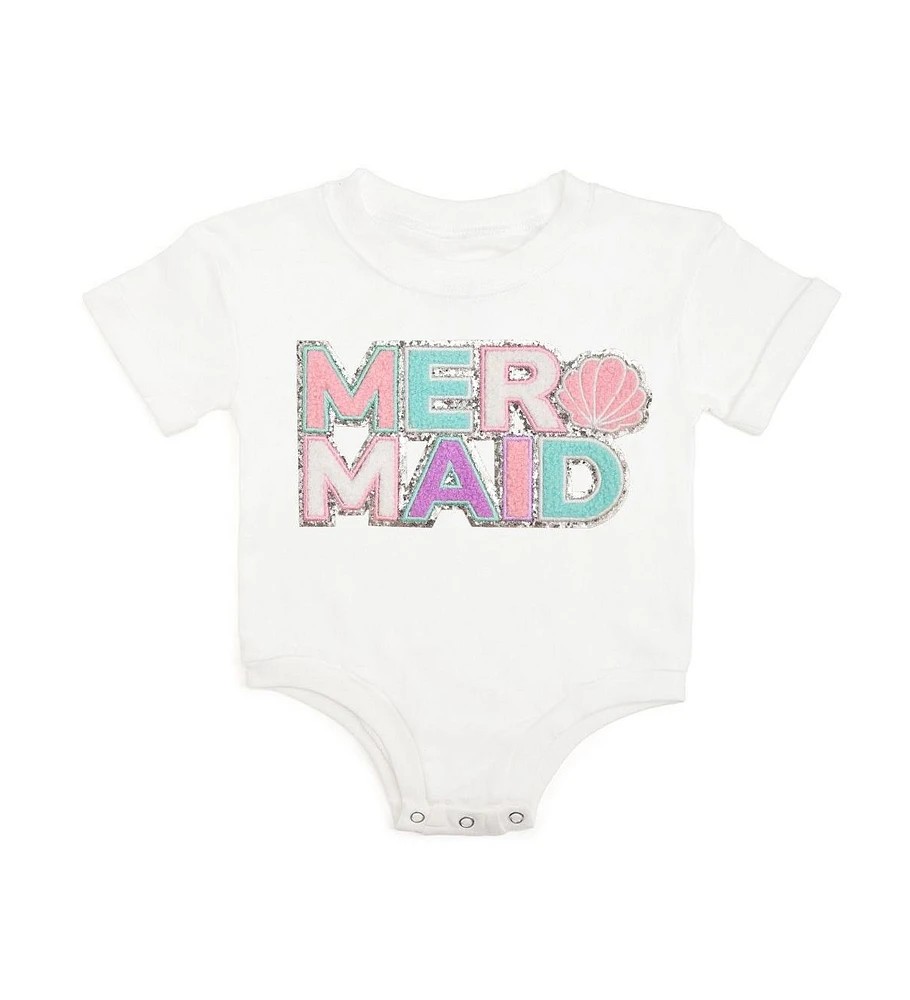 Sweet Wink Baby Girls Mermaid Patch Short Sleeve Romper