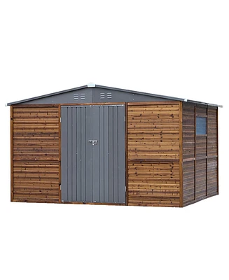 Mondawe 8x10FT Iron-Wood Outdoor Storage Tool Shed with Lockable Door and Windows