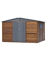 Mondawe 8x10FT Iron-Wood Outdoor Storage Tool Shed with Lockable Door and Windows